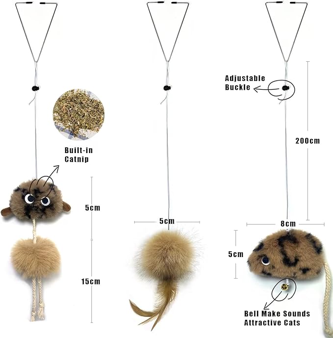 Cat Toys for Indoor Cats,Interactive Door Hanging Cat Toys Attached with Catnip/Feathers/Birds/Mouse Toys for Cats/Kitten Toys(3 Pack)-Mewly Pet