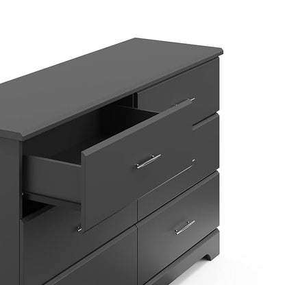 Storkcraft Brookside 6-Drawer Dresser (Gray) – GREENGUARD Gold Certified, Gray Dresser for Bedroom, Kids & Nursery Storage Chest, Safety Interlocking Drawers, Pre-Installed Tracks, Kids Chest
