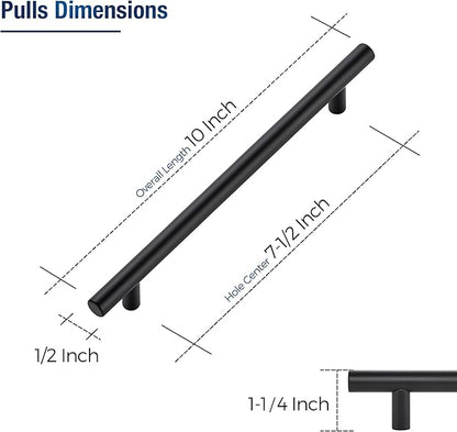 JOY DECOR 15 Pack Cabinet Handles, Black Cabinet Pulls, 7-1/2 in Hole Center Kitchen Hardware, Stainless Steel T Bar Handles for Dresser Drawers