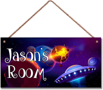 Personalized Signs Star Wall Hanging Sign, Motivational Hanging Plaque Sign Outer Space Room Wall Art, Alien Ship Nursery Decor for Boys Room Kids Playroom Classroom Decor