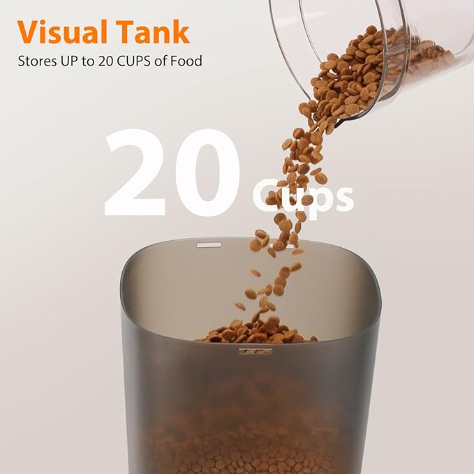 Automatic Cat Feeder and Water Fountain, 5L/20 Cups Timed Cat Dry Food Dispenser, 10s Meal Call, 20 Portions 6 Meals Per Day, 2L Cats Fountains for Drinking with Filter, Pet Feeder for Dog-Mewly Pet