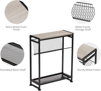 Dulcii Small Side Table for Small Spaces - Slim End Table with Magazine Holder Narrow End Table Living Room - Skinny Bedside Table Nightstand Bedroom Thin Side Table, Oak