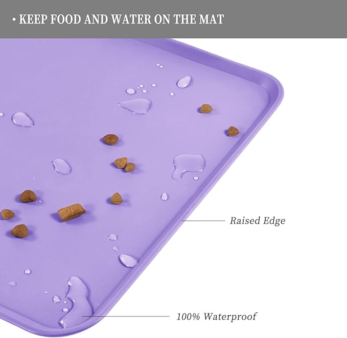 Waterproof Pet Feeding Mat with High Raised Edges, Heavier and Thicker Placemats for Cat Dog Water Bowl with BPA Free, Dogs Cats Food Mats for Messy Drinkers to Prevent Spill and Protect Floors-Mewly Pet