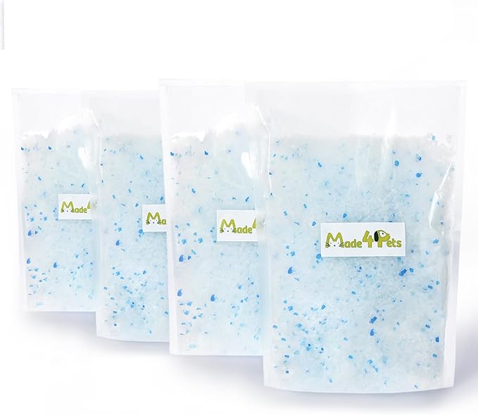 Made4Pets Cat Litter Crystals Kitty Litter Odor Control Crystal Litter Non Clumping No scooping Low Dust, Low Tracking, Lightweight, Dehydrates Waste,– 13.2 lbs (4 x 3.3 lb Packs)-Mewly Pet