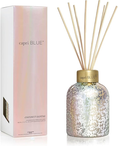 Capri Blue Reed Diffuser - Reed Diffuser Set Includes Scented Oil, Sticks, and Mercury Iridescent Glass Bottle - Home Decor Room Fresheners - Coconut Santal (5.7 fl oz)
