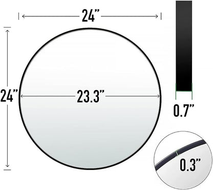 24" Round Mirror Circle Wall Mounted Hanging or Against Wall Metal Frame Dressing Make-up Mirrors for Entryway Bedroom Bathroom Living Room 24 inch Black