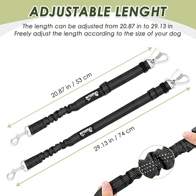 SlowTon Dog Seat Belt Harness for Car, Dog Car Harness Adjustable Mesh Breathable & Dog Seatbelt Safety Tether with Elastic Bungee for Small Medium Large Pets(Black, Double Clip, M)-Mewly Pet