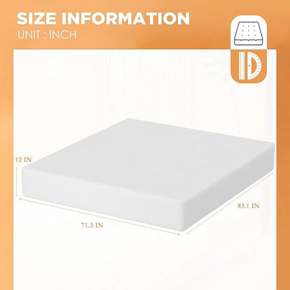 PayLessHere 12 Inch Gel Memory Foam Mattress Medium Firm Mattresses CertiPUR-US Certified Bed-in-a-Box Pressure Relieving California King Size,Fiberglass Free，White
