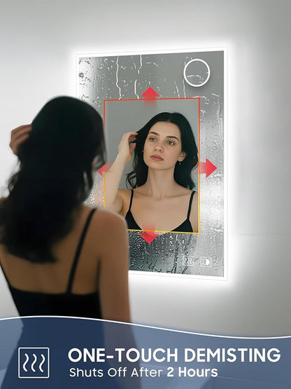 Led Mirror for Bathroom, 24x32 Inch Backlit Mirror with 10X Magnification and Shaver Charging Port, Anti-Fog, Memory Function, 3 Color Temperature, Dimmable Led Bathroom Mirror, Horizontal/Vertical