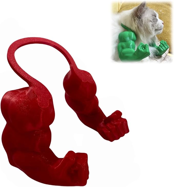 Funny Cat Muscle Arm, 3D Print Cat Neck Arm with Muscles, Funny Pet Prop Boom Arm, for Kitten Birthday Party Supplies(Red)-Mewly Pet
