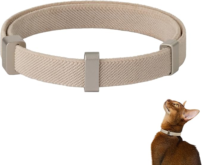 Safety Cat Collar Pro - U.S. IDA Gold Awarding Design, Elastic Quick Release Cat Collar with Buckle Non Breakaway - Lightweight for Kitten All Small Large Cats (Linen, S 5.9-11.8")-Mewly Pet