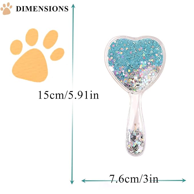 Small Dog Brush, Soft Brush for Shih Tzus, Yorkies, Maltipoos, Maltese, Love Shape Puppy Massaging Hair Comb for Small Dogs Cats Rabbits of All Hair Types (Glitter Blue)-Mewly Pet