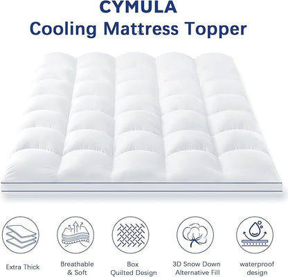 CYMULA Full Size Mattress Topper, Cooling Mattress Pad Cover Waterproof, Extra Thick Pillow Top Mattress Topper with 8-21 Inch Elasticated Pockets, Firm Plush Down Alternative Fill Mattress Protector