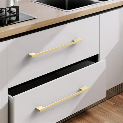10 Pack Brushed Gold Cabinet Pulls 6.25 Inch Handles for Kitchen Cabinets, Brass Dresser Pulls, Hardware
