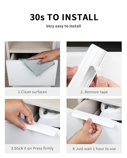 5 Pack 8 inch self Adhesive Cabinet Handles Warm White Adhesive Cabinet pulls Stick on Handles for Cabinet Finger pulls for Cabinet Concealed Drawer Edge pulls Adhesive Flat Drawer Handles