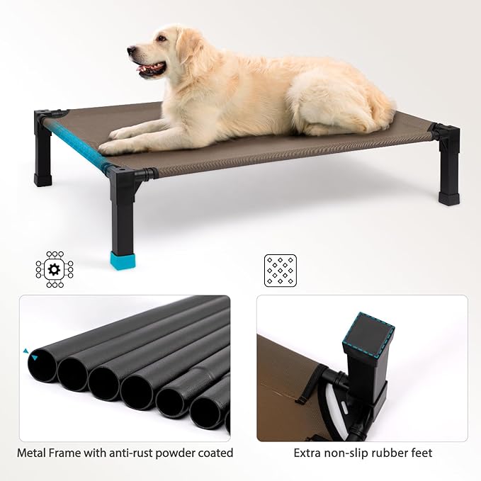 Heeyoo Elevated Dog Bed, Cooling Raised Pet Cot with Chew Proof Washable Breathable Mesh and Metal Frame, Portable Dog Cot Bed with No-Slip Feet for Outdoor or Indoor Use-Mewly Pet
