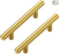 JOY DECOR 3 Pack Cabinet Handles, Gold Cabinet Pulls, 3 in Hole Center Kitchen Cabinet Handles, Stainless Steel T Bar Handles for Dresser Drawers