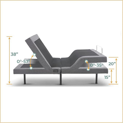 Full Premier Adjustable Base with Massage, Wireless Remote, USB Port-Ergonomic Head and Foot Incline