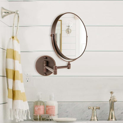 OVENTE 9" Wall Mounted Makeup Mirror with 1X/7X Magnification, Double Sided Magnifying Round Bathroom Vanity Mirror, 360° Swivel Design, Extendable and Folding Arm, Antique Bronze MNLFW90ABZ1X7X