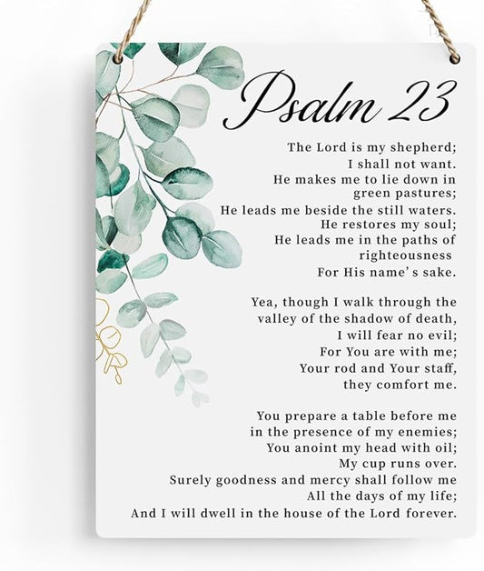 BELLOWDEER Bible Verse Psalm 23 Christian Gifts, Inspirational Wall Decor, Scripture Wall Art Wooden Hanging Sign for Modern Home Office Bathroom Bedroom Wall Art Decor 8x10 Inches