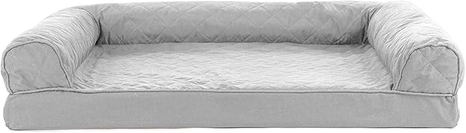 Furhaven Cooling Gel Dog Bed for Large/Medium Dogs w/ Removable Bolsters & Washable Cover, For Dogs Up to 55 lbs - Quilted Sofa - Silver Gray, Large-Mewly Pet