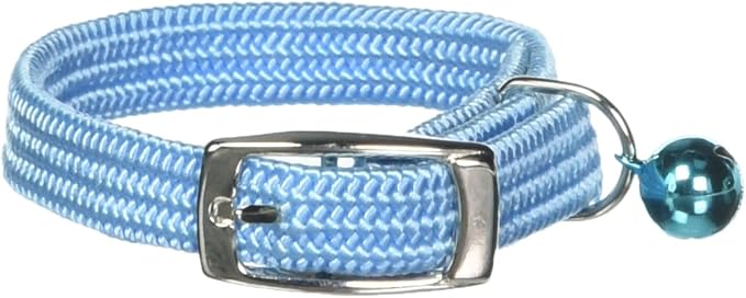 Kool Kat Elastic Cat Safety Collar with Bell, Light Blue, 8"-Mewly Pet
