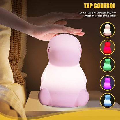 VSATEN Dinosaur Night Light for Kids, Color Changing Silicone Baby Night Light with Touch Sensor for Kids' Bedroom, USB Rechargeable LED Bedside Nursery Lamp, Cute Dinosaur Lamp Gifts