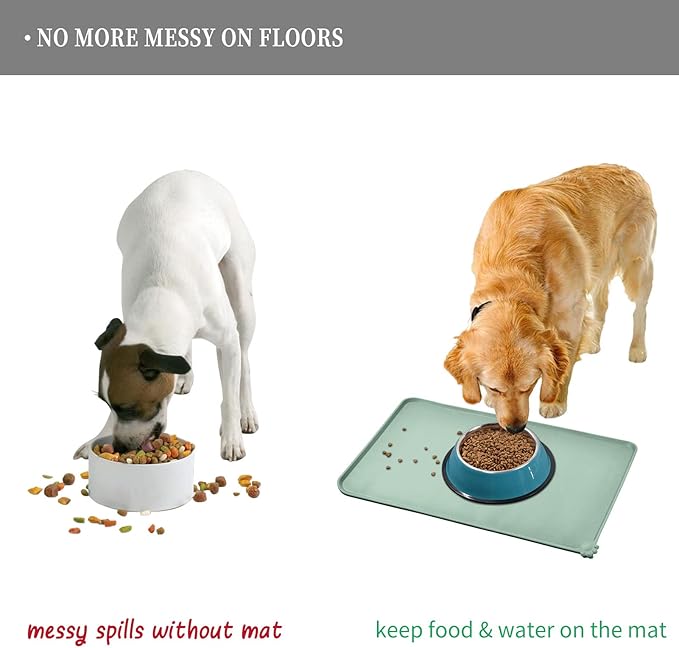 Waterproof Pet Feeding Mat with High Raised Edges, Heavier and Thicker Placemats for Cat Dog Water Bowl with BPA Free, Dogs Cats Food Mats for Messy Drinkers to Prevent Spill and Protect Floors-Mewly Pet