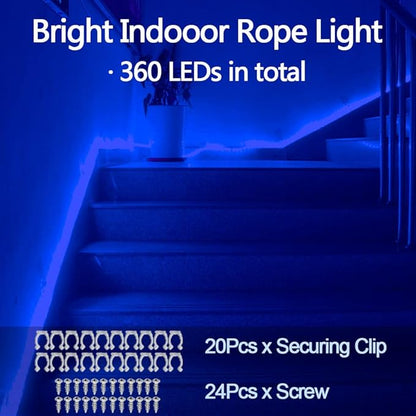 33FT 360 LED Rope Lights Outdoor,110V Connectable Blue String Lights with Clear PVC Jacket,Blue Rope Lights for Camping,Patio,Deck,Porch,Christmas Decor(Blue)