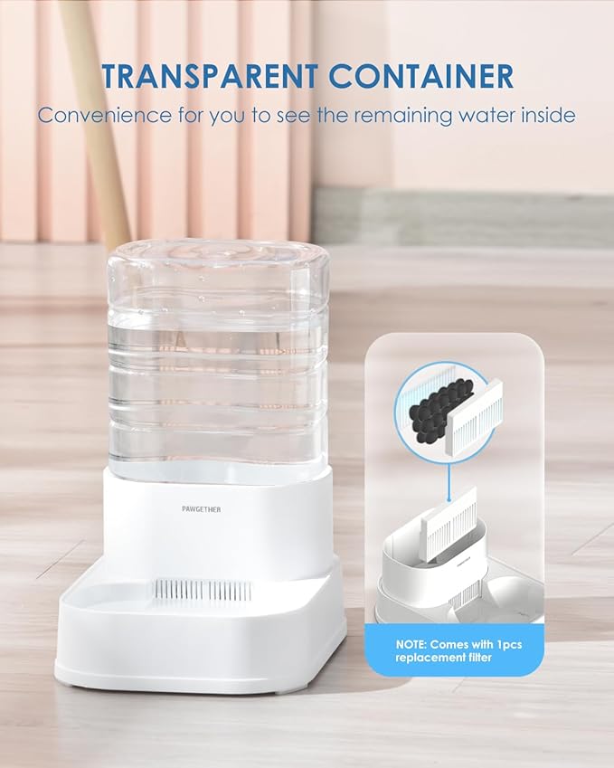 PAWGETHER® Gravity Cat Water Dispenser with 6 Pcs Filters Pet Waterer for Cats and Small to Medium Sized Dogs 1 Gallon/3.5L-Mewly Pet