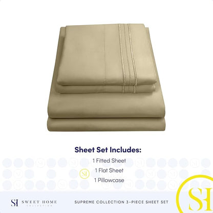 Twin Sheets - Breathable Luxury Sheets with Full Elastic & Secure Corner Straps Built In - 1800 Supreme Collection Extra Soft Deep Pocket Bedding Set, Sheet Set, Twin, Sage