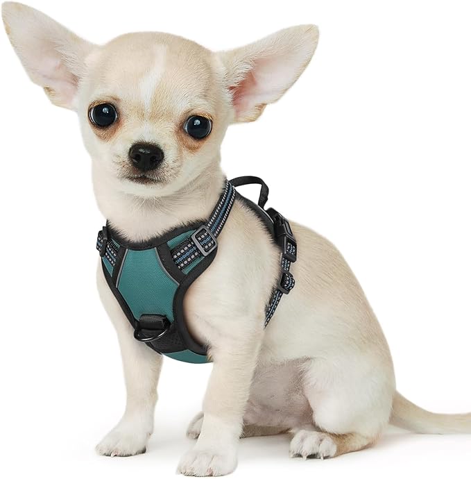 Eagloo Small Dog Harness No Pull, Service Vest with Reflective Strips and Control Handle, Adjustable and Comfortable for Walking, No Choke Pet Harness with 2 Metal Rings, Dark Green, XS-Mewly Pet