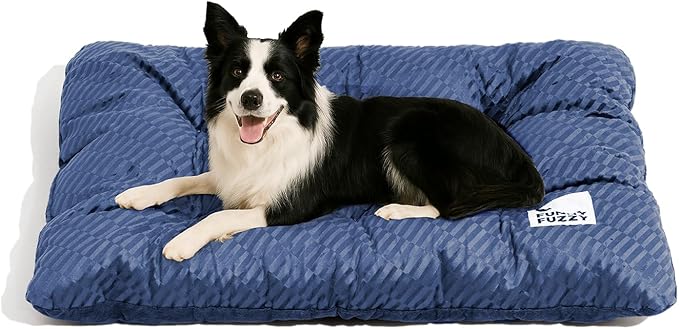 FUNNY FUZZY 42x28 Washable Dog Bed Crate Mat, 2 in1 Pet Pillow Sleeping Bed, Fluffy Deluxe Kennel Mattress for X-Large Dog and Cat,Charcoal Grey,XL,Midnight Blue-Mewly Pet