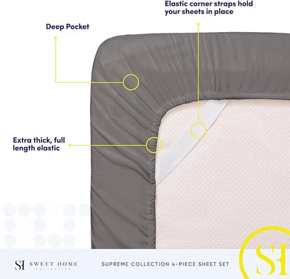 Twin Sheets - Breathable Luxury Sheets with Full Elastic & Secure Corner Straps Built In - 1800 Supreme Collection Extra Soft Deep Pocket Bedding Set, Sheet Set, EXTRA DEEP pocket - Twin, Gray