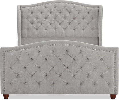 Jennifer Taylor Home Marcella Upholstered Shelter Headboard Bed Set, Queen, Silver Grey Polyester