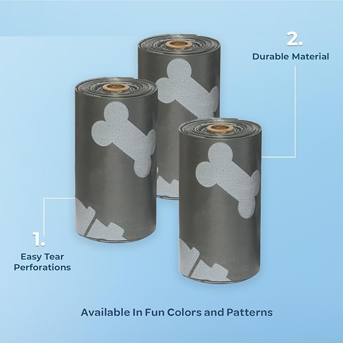 Best Pet Supplies Dog Poop Bags (150 Bags) for Waste Refuse Cleanup, Doggy Roll Replacements for Outdoor Puppy Walking and Travel, Leak Proof and Tear Resistant, Thick Plastic - Gray-Mewly Pet