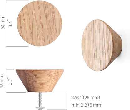 6 Pack Wood Cone Cabinet Knobs (Light) - 1 ½ " Diameter Round Shape - Wooden Drawer Pulls for Cabinets Doors, Dresser and Drawers Knob, Kitchen Cabinet Door Handle