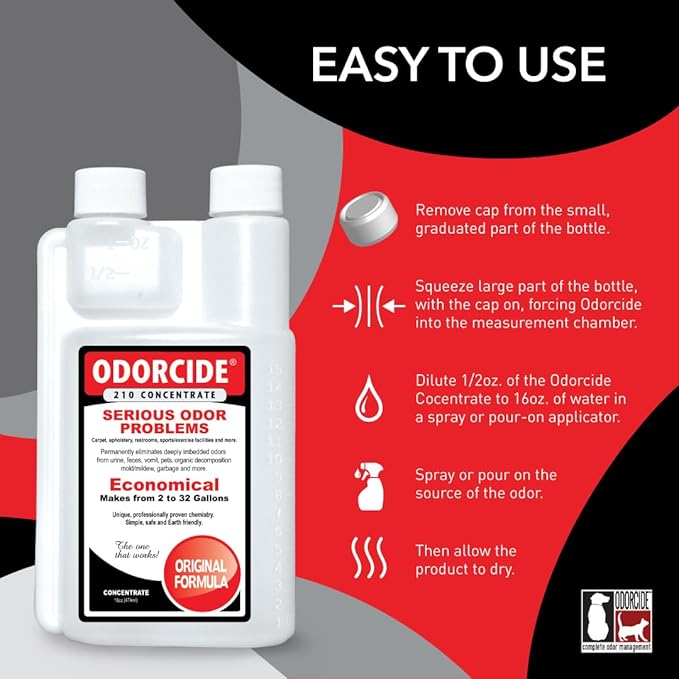 Odorcide Odor Eliminator Concentrate: Odor Eliminator for Strong Odor on Carpets, Hardwood & More - Smoke, Sweat & Pet Odor Eliminator for Home w/Non-Enzymatic Formula, 16 oz-Mewly Pet