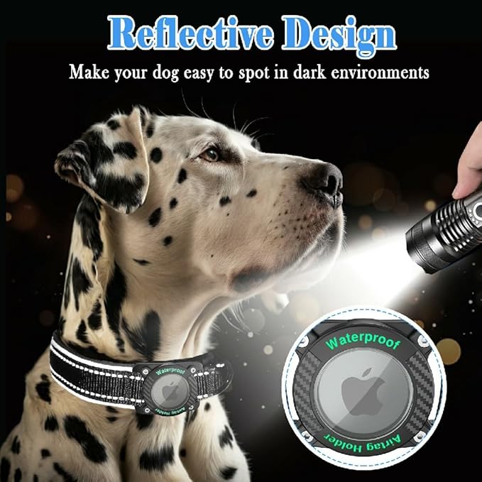 Upgraded AirTag Dog Collar, IP68 Waterproof Dog Collar with Apple Air Tag Holder, Reflective Adjustable Heavy Duty Dog Collars with Soft Padded for Small, Medium and Large Dogs,Black, XL-Mewly Pet