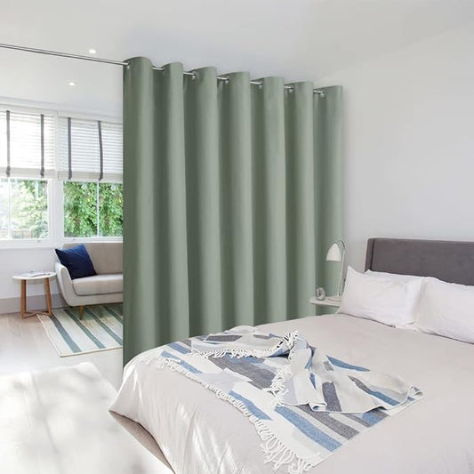 NICETOWN Greyish Green Room Separating Divider, Room Divider Curtain Screen Partition, Function Thermal Blackout Patio Door Curtain, Sliding Door Insulated Curtain for Patio, 8.3ft Wide x 12ft Long