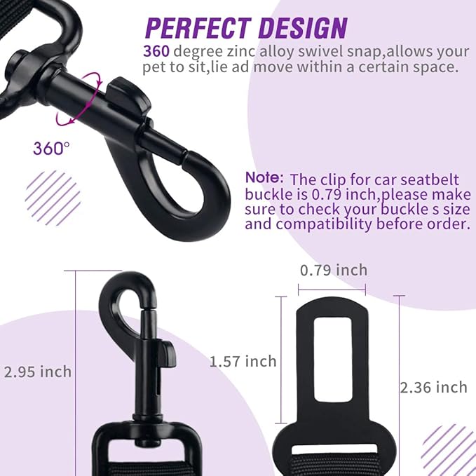 COOYOO Dog Seat Belt,3 Piece Set Retractable Dog Car Harness Adjustable for Vehicle Nylon Pet Safety Heavy Duty & Elastic-Mewly Pet