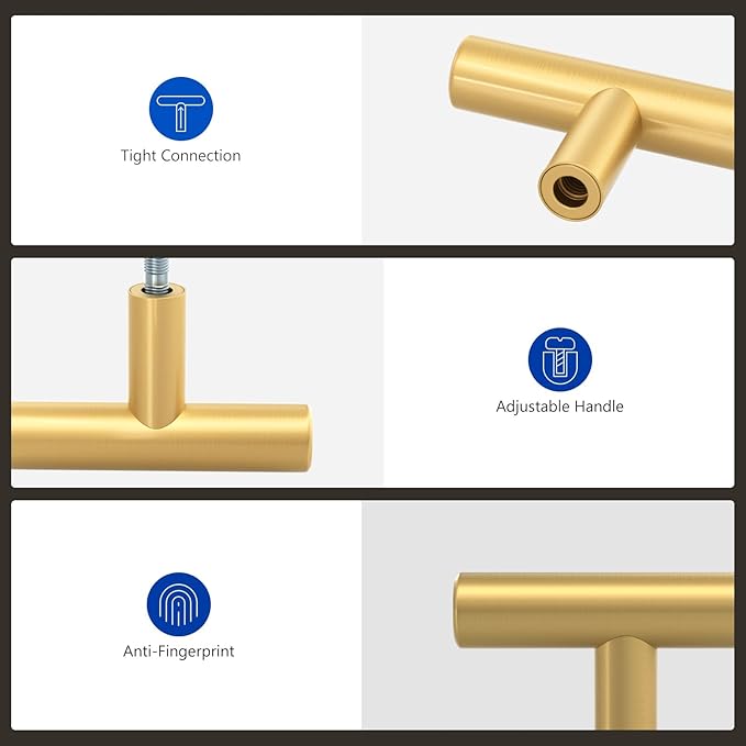 LONTAN 30 Pack Kitchen Cabinet Knobs Gold Drawer Knobs Brushed Brass Kitchen Cabinet Hardware for Bathroom Cupboard 2in Overall Length,Stainless Steel
