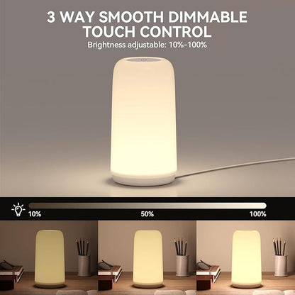 Touch Bedside Table Lamp, [Sleek Design & RGB Mode] 3 Way Dimmable Small Lamp for Bedroom, LED Lamp with Warm White Lights, Multi-Color Smart Nightstand Lamp for for Living Room Home Gifts