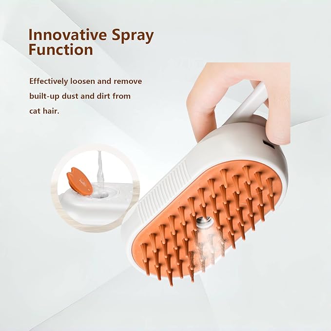 Steam Cat Brush Dog Steam Brushes for Indoor Cats 4 in 1 Rechargeable Enhanced Spray Steamy Brush Massage Anti Static Cleaning Shedding Combing All Hair Types Long Lasting Cloud Care (white)-Mewly Pet