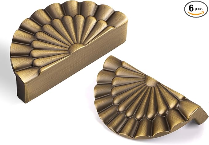 Brushed Antique Brass Cabinet Pulls 6 Pack 3 Inch Vintage Drawer Handles Kitchen Cupboard Half Moon Bathroom Dresser Sunflower Cup Pull SH-AB76-6