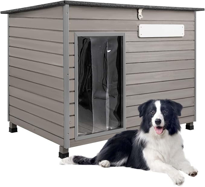 43.3" L Dog House Outdoor for Large Breeds Dogs Anti Chewing Iron Frames Dog Kennel Wooden Pet Houses for Indoor Outdoor with Weatherproof Roof,6 Elevated Feet, Reinforced Bottom Support-Mewly Pet