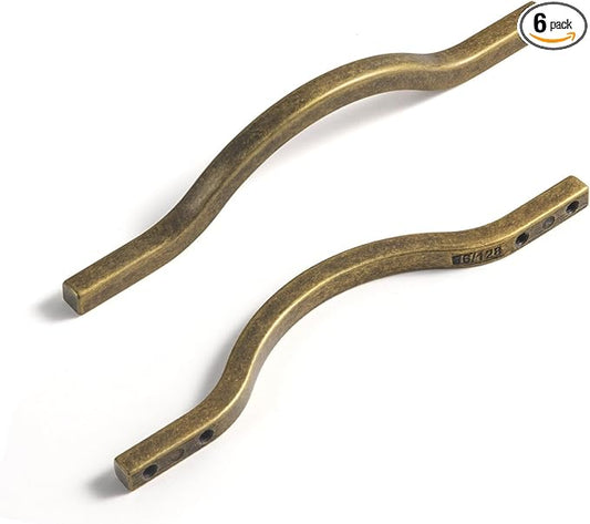 Goo-Ki Low Profile Antique Brass Cabinet Pulls, Double Hole Centers(3.8''/5'') Zinc Alloy Handle for Drawer Cupboard Wardrobe,6 Packed