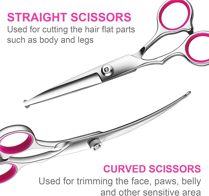 5 in1 Dog Grooming Scissors Kit, Professional Dog Scissors for Grooming with Safety Round Tips, Titanium Coated Grooming Shears for Dogs Cat Pet At Home-Mewly Pet