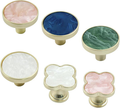 6 Pcs Gold Knobs for Dresser Drawers, Round Dresser Cabinet Knobs Pulls for Kitchen Cabinet Cupboard Door Furniture Decorative, Green