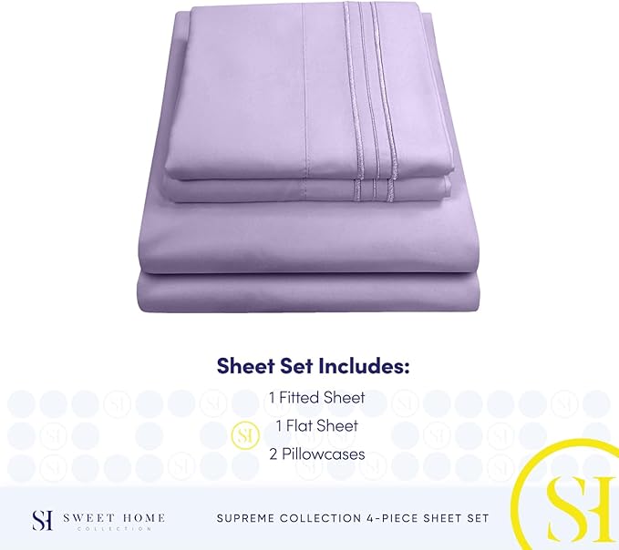 King Size Sheets - Breathable Luxury Bed Sheets with Full Elastic & Secure Corner Straps Built In - 1800 Supreme Collection Extra Soft Deep Pocket Bedding Set, Sheet Set, King, Lavender
